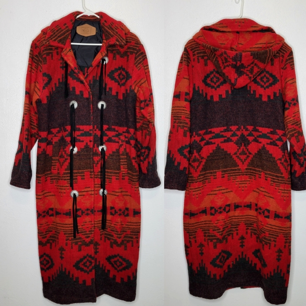 Vintage Red and Black Cape with Geometric Pattern